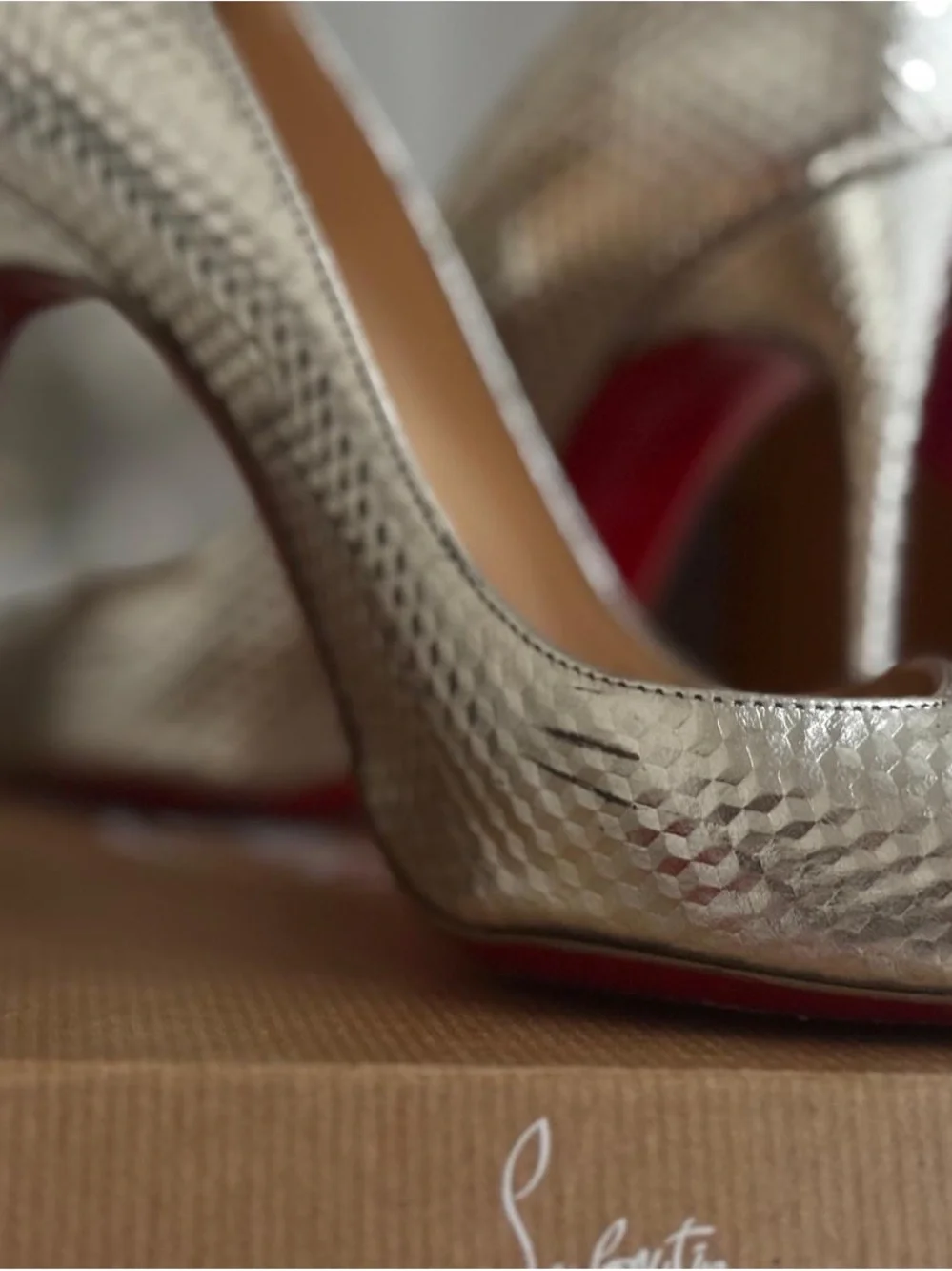 Christian Louboutin Silver Textured Pointed Toe Pumps